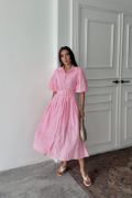 Pembe Pileli Balkon Elbise resmi